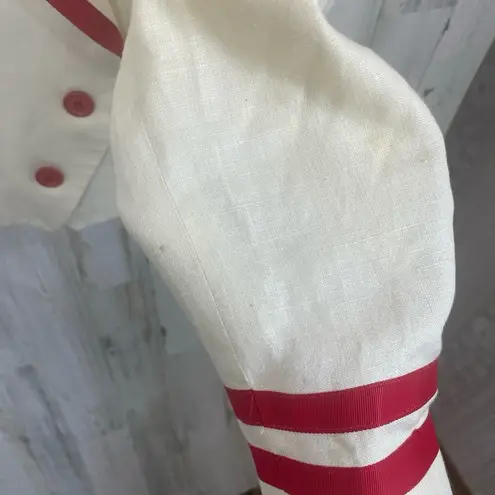 NIPON BOUTIQUE Blazer Size US 6 Cream Red Double Breasted Linen Trimmed Tailored