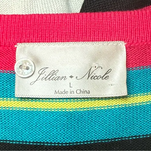 Jillian Nicole Stripe Colorful 3/4 Sleeve Cardigan Sweater LG Rainbow Runs Small