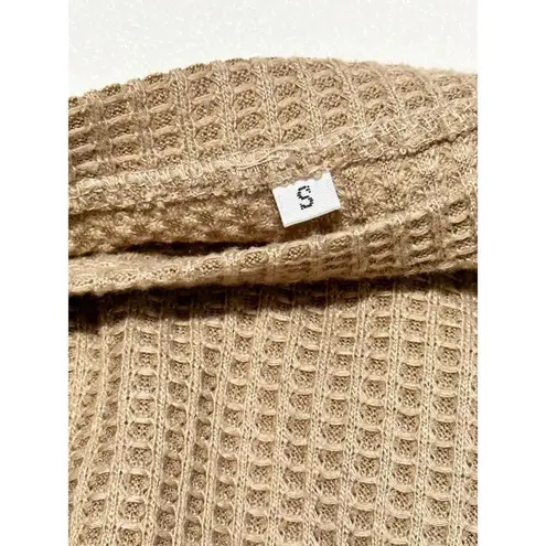 Women's Waffle Knit Twist Knot Long Sleeve Pullover Sweater Khaki Tan Size Small