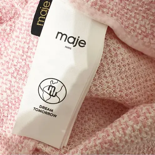 Maje Tweed Wide Leg Trousers Pants With Braided Belt Pink Size 36 US 4