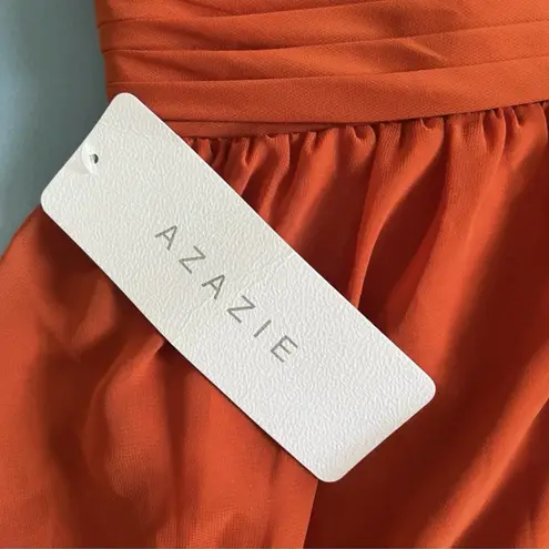 Azazie NWT Berdie Halter Wide Leg Chiffon Paprika Orange Bridesmaid Jumpsuit