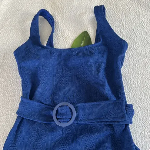 Farm Rio Women's Blue Matelasse Pineapple Belted One-Piece Swimsuit,Medium, $240