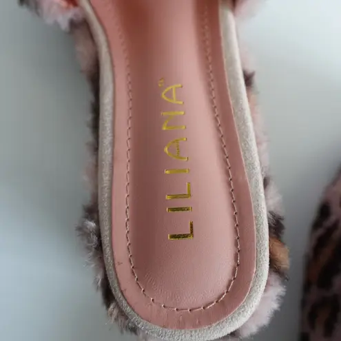 Liliana  Cute Fuzzy Y2K Aesthetic Pink Fluffy Leopard Platform Slide Sandals - Image 11
