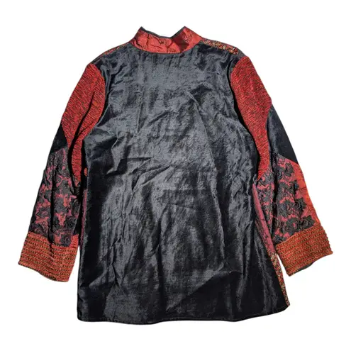 Vtg Y2K Anage Red Black Patchwork Velvet Embroidered Frog Toggle Jacket Sz M Size M