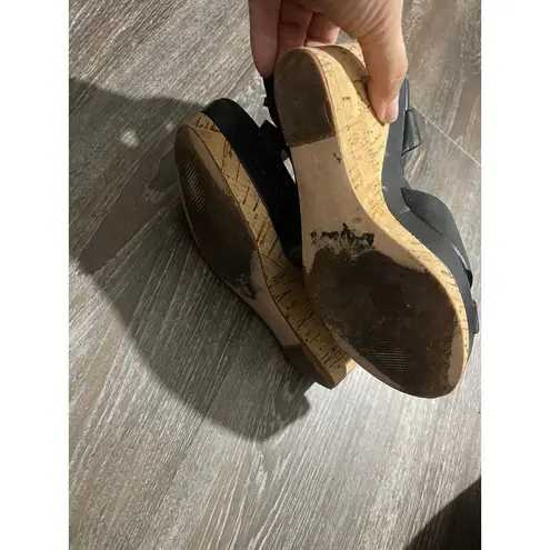 Classic Black Strappy Sandals with Cork Wedge Heel