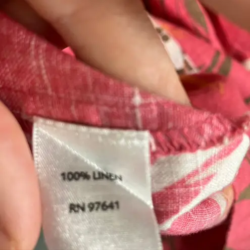 J Jill Linen XL Floral Print Sleeveless Dress Pink Tropical Beach Casual Coastal