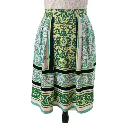 New York & Company Women's Skirt Green Scarf Print Full Pleated Plus Size 18