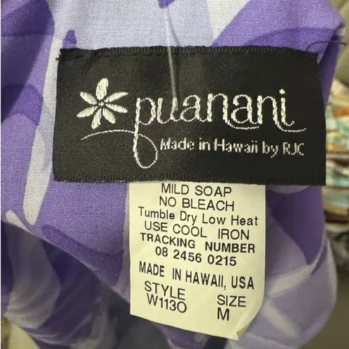 Puanani Dress Women Size M Purple Floating Monstera Empire Tie Front Hawaiian Size M