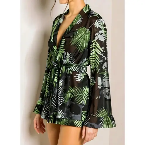 Camila Coelho Amelia Romper, Black Palm, XXS
