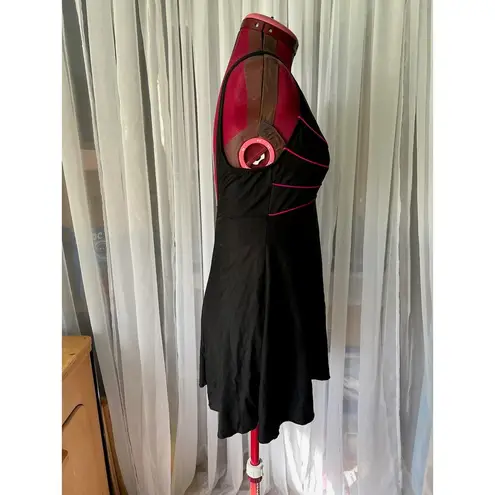 swimsuit swim dress Vintage 1980s one piece black red Size M