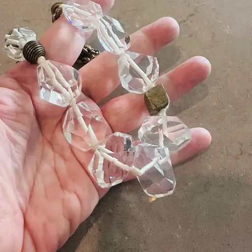 Silpada Crystal Bead Brass Chain Statement Necklace with Pyrite