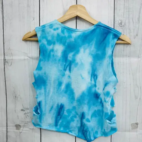 American Vintage VINTAGE 90s Pro West SMALL Redondo Beach Pirate Skull Blue Tie Dye Crop Top