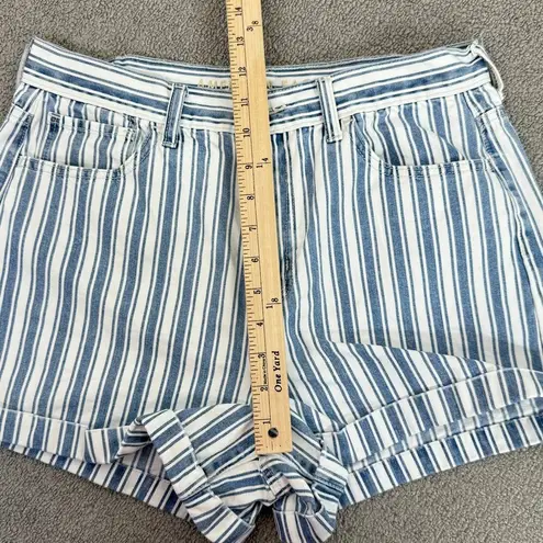 American Eagle  Outfitters Striped High Rise Mom Jean Shorts Blue White 10 Cuffed