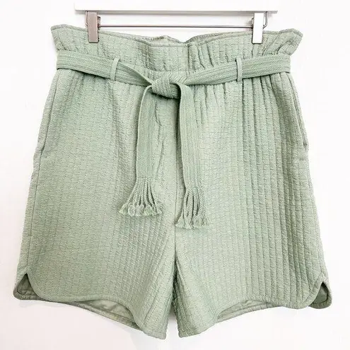 Samsoe Ember Paperbag High Waist Braided Belt Quilted Shorts New NWOT Size Large Green