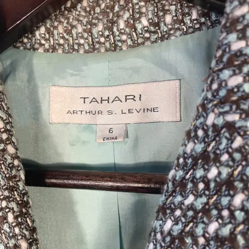 Tahari Arthur S. Levine Women's Tweed Blazer Jacket 6 Black Teal Lace Trim