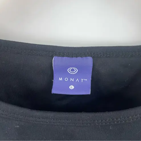 MONAT Tank Top Size Large Logo Tight Black Cropped Attached Sports Bra Athletic