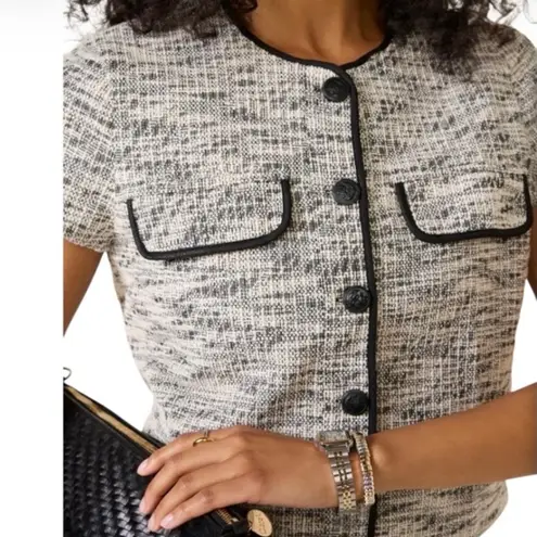 Evereve Margo Short-sleeve Black and White Tweed Jacket-size Large