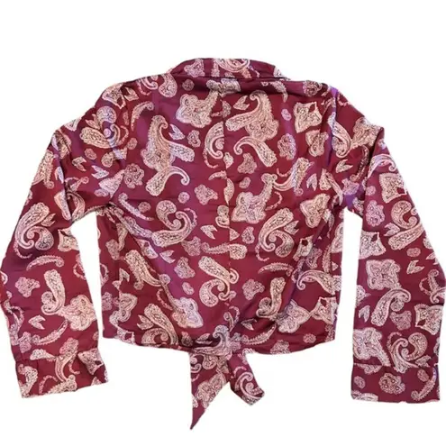 Honey Punch  Burgundy Paisley‎ Print Wrap Tie Crop Top