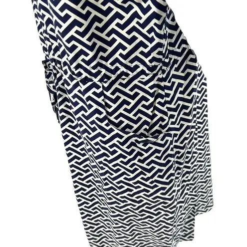 Peter Millar Navy Blue White Geometric Print Stripe Drawstring Dress Size XL