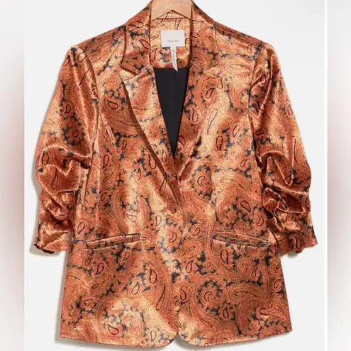 $495 CLINQ A SEPT PAISLEY 3/4 SLEEVE SATIN BLAZER JACKET FLAME MU Orange Size 0