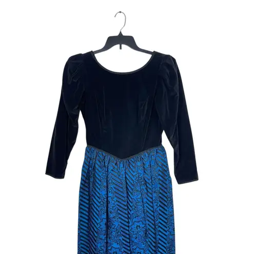 Misty Lane 80s Velvet Floral Dress 7/8 Black Blue Union Made Cosplay Renaissance Size undefined