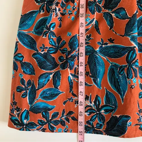 Jason Wu Terracotta and Teal Floral Linen Blend Boho Tropical Midi Dress Small