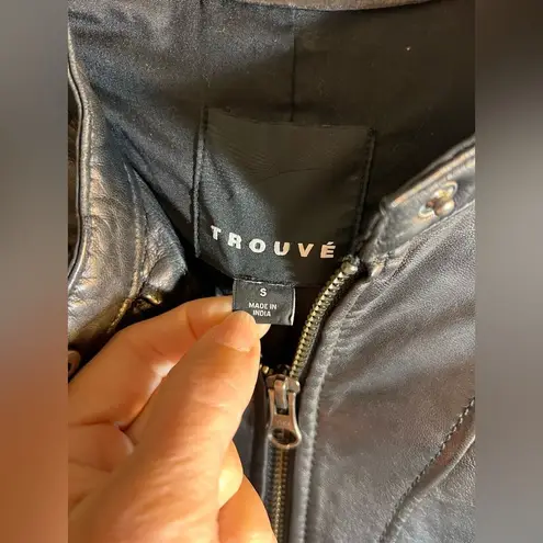 Trouve Black Quilted Bomber Jacket leather houndstooth zip up moto classic S