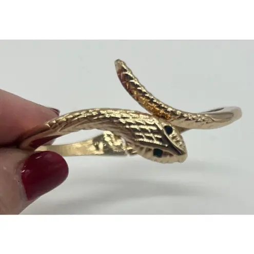 Women's Statement Goth Punk Green Eyed Rhineston Gold Tone Snake Hinged Bracelet