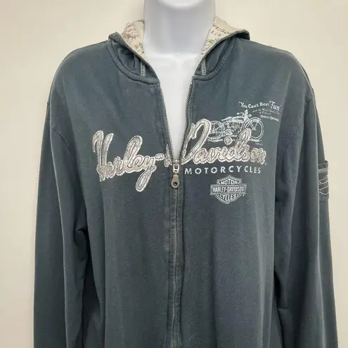 Vintage Harley Davidson Logo Zip Up Jacket Sweatshirt Hoodie Womens Coat Xlarge Blue Size XL