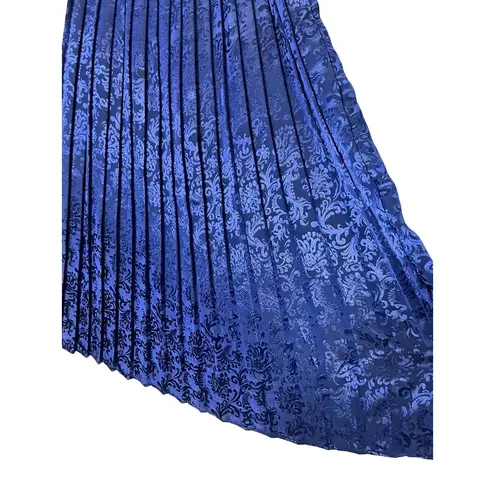 NILANI Womens Pleated Skirt Size 8 Dark Blue Vintage Maxi Jacquard Pattern