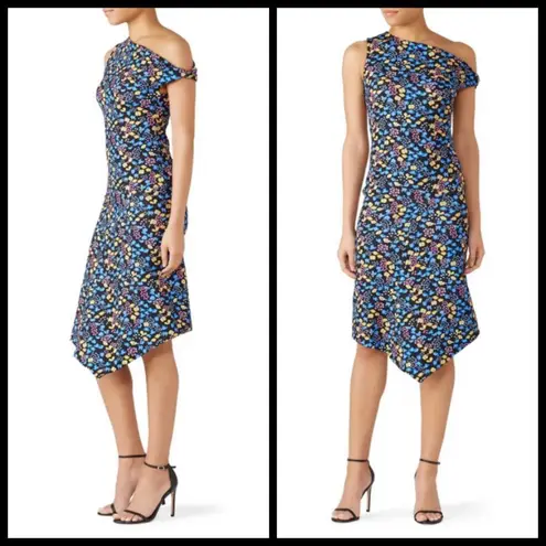 💕ATLEIN💕 Off Shoulder Twist Dress ~ Blue Floral Print 38 One Shoulder Neoprene Size undefined