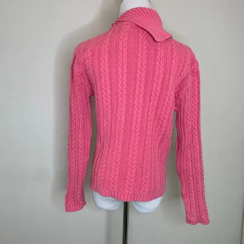Vintage 90s Pink Cable Knit Foldover Collar Cotton Sweater Small Medium Size L