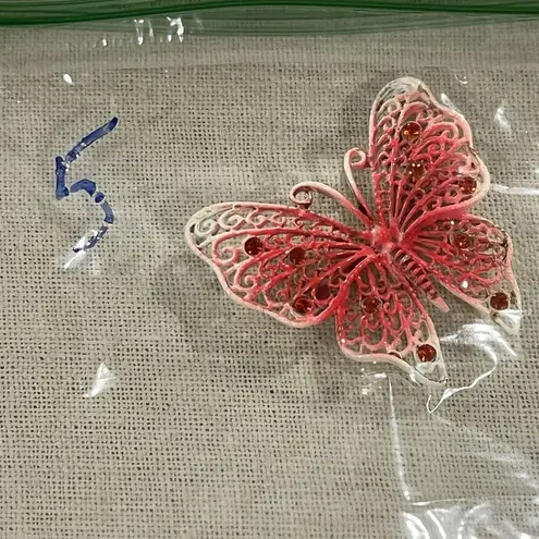 VTG Y2K Hot Ombre Pink Butterfly Brooch Pin Rhinestones Fairy Whimsical Party