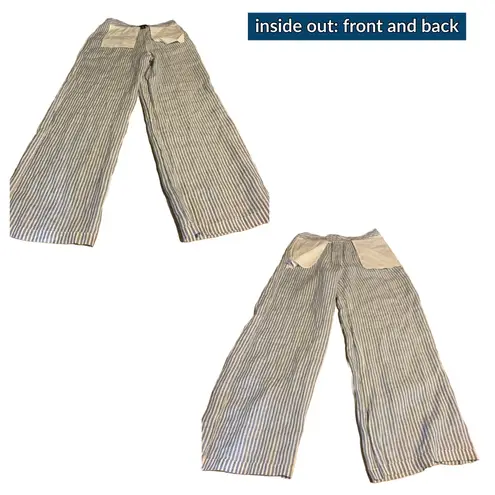 Tahari BLUE & WHITE STRIPED LINEN WIDE LEG TROUSERS (10)