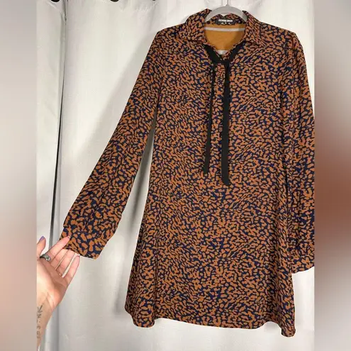 Fashion Union Brown and Navy Blue Leopard Print Long Sleeve Dress