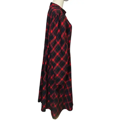 Eloquii Dress Midi Black Red Plaid SZ 16 Long Sleeve Mock Neck Zipper Back