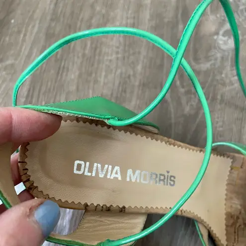 Olivia Morris Green Patent Leather Cork Heeled Sandals ~ Size 37.5