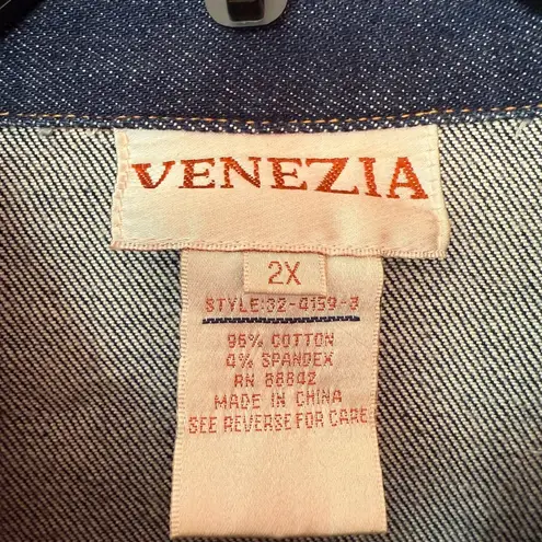 Venezia Vintage NWOT Plus Dark Denim Jean Button Up Jacket Size 2X Blue