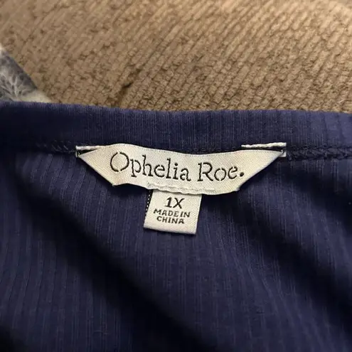 Ophelia Roe Blue Ribbed Puff Sleeve Top 1X