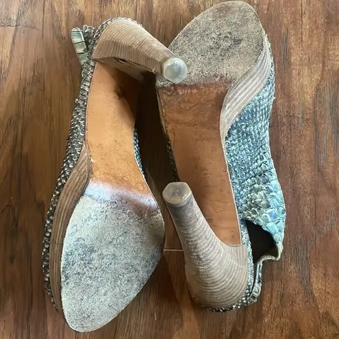 Stuart Weitzman CLEARANCE Vintage Y2K Genuine Snakeskin Platform Peep Toe Slingbacks 10 - Image 7