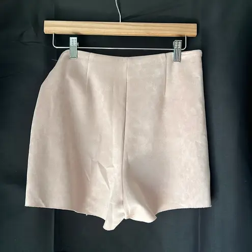 ZARA  nude blush belted asymmetrical suede skort tortoise shell zipper skirt