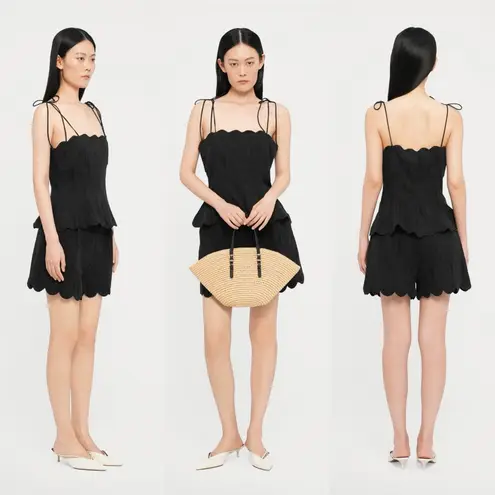 Hofmann Copenhagen Yara Linen Scalloped Blouse Black NWT Size 40 Medium