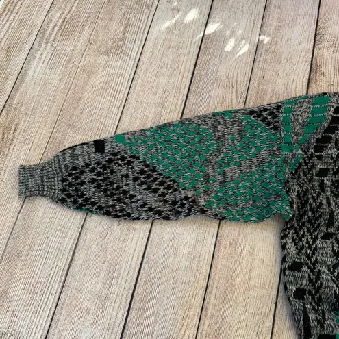 Vintage 80s McGregor V Neck Sweater Geometric Abstract Knit Size Large Green