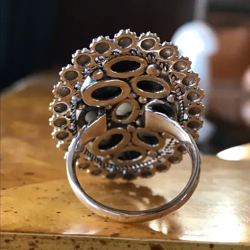 Genuine White Buffalo Sterling Silver Statement Ring 9