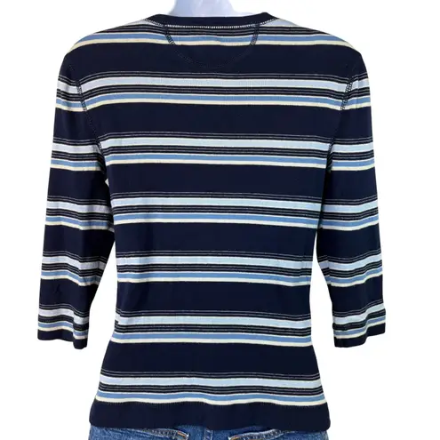 Vintage LRL Lauren Jeans Co Ralph Lauren Striped Lace Up 3/4 Sleeve Top Women S Blue