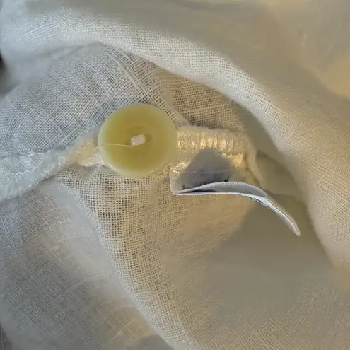 Flax Linen Tunic White Button Down Long Sleeve Collared Relaxed Coastal Chic SzL