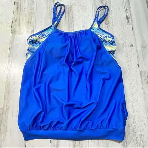None Chevron Blouson Tankini Set Adjustable Spaghetti Straps Tie-Side Bottoms