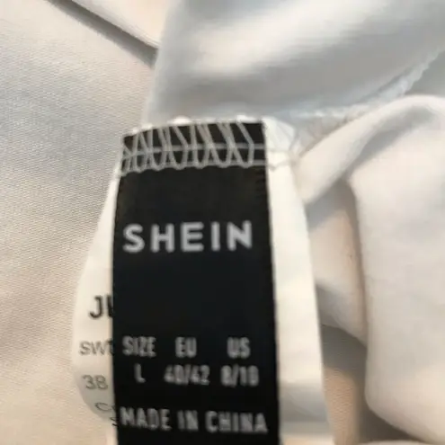 SheIn  Lettuce Edge Ruched Long Sleeve Baby Tee Crop Top White Large