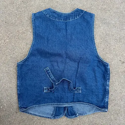 Vintage 90s A.J. Blue Denim White Paisley Embroidered Dress Vest Country LARGE