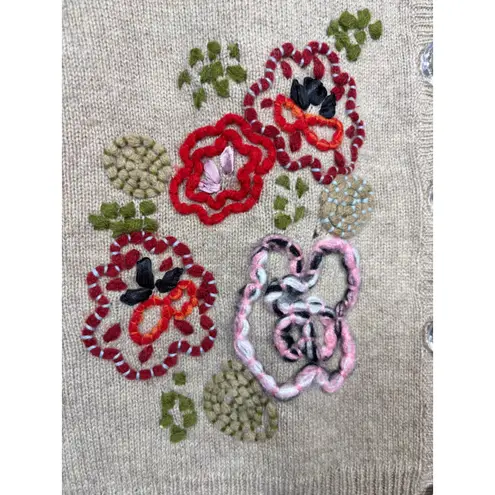 Nic+Zoe Nick+Mo Womens M Sweater Top Embroidered Floral Short Sleeve Cardigan Wool